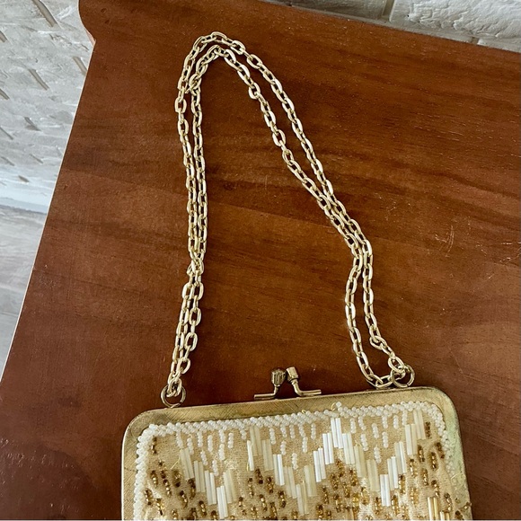 Vintage 60s 70s Fine Art Ornately Hand Beaded Gold Ombré Chain Strap Formal Bag - Picture 4 of 14